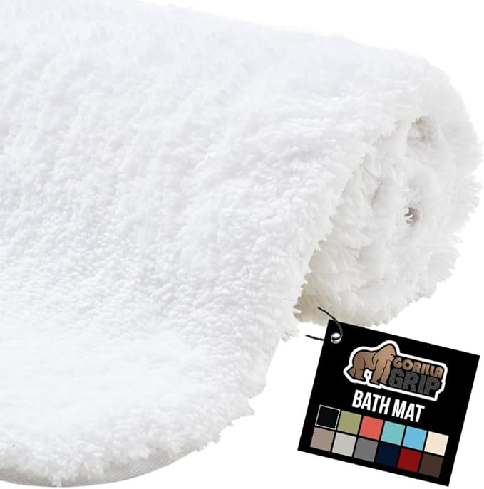 GORILLA GRIP Bathroom Rugs, 36x24, Ultra Soft Absorbent Mat, Thick Plush Bath Rug, Machine Washable, Microfiber Quick Dry, Mats for Shower, Bathtub and Floor, Home Decor Accessories, White