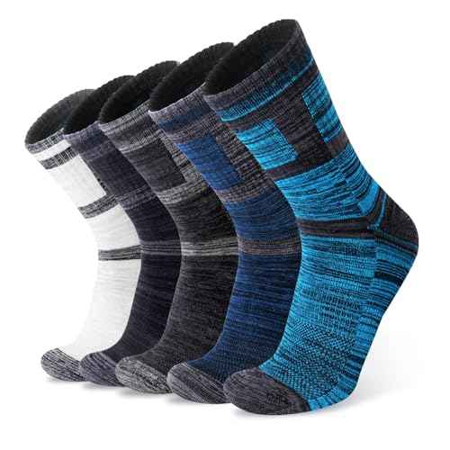 Wildarms 5 Pack Men¡¯s Crew Boot Socks Breathable Durable Cushioned Work Socks Athletic Socks with Moisture Wicking for Hiking
