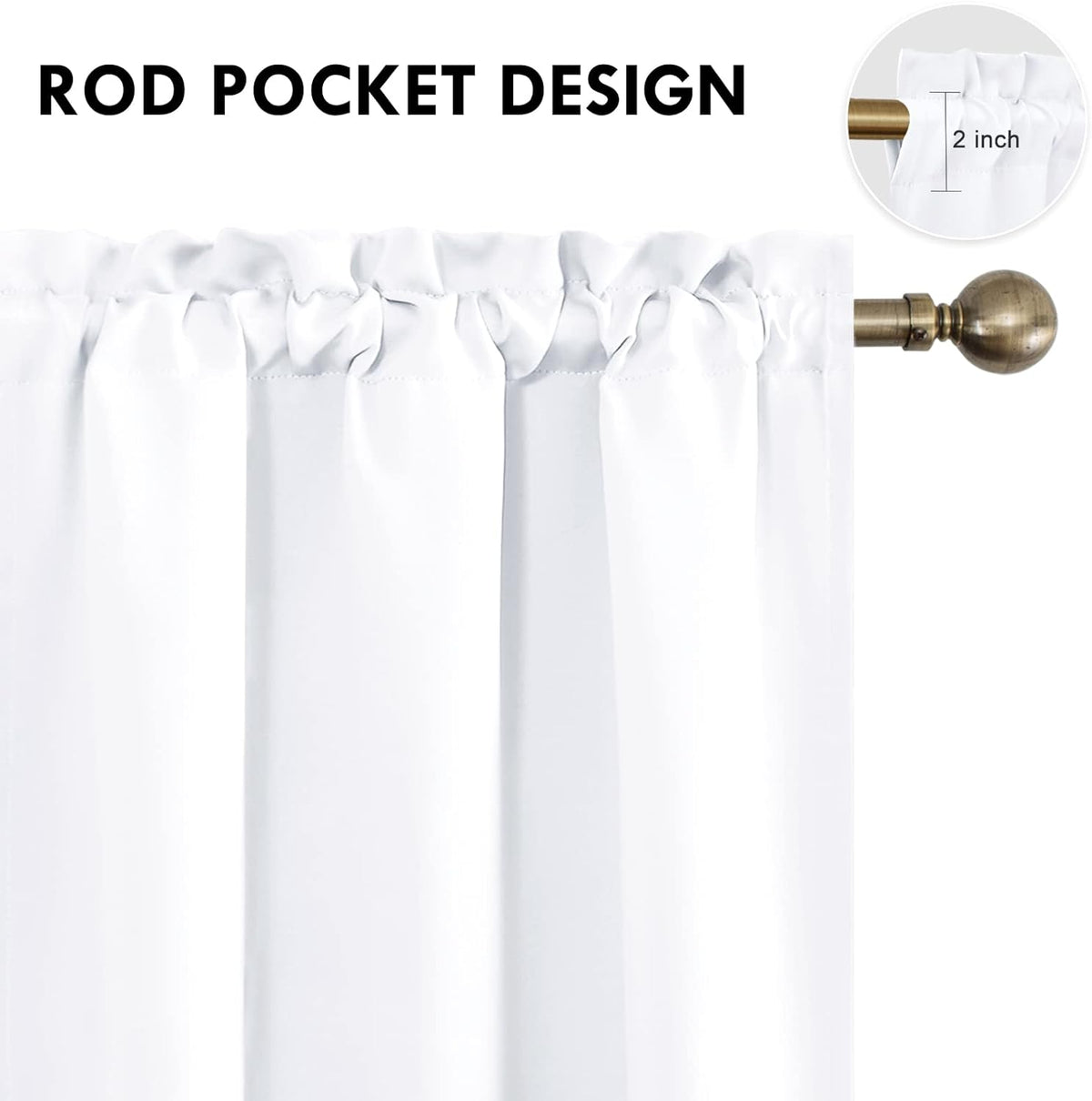 DWCN White Curtains for Living Room Thermal Insulated, 50% Light Blocking Curtains for Bedroom, Dining Room Window, W 38x L 84 Inch, Set of 2 Rod Pocket Curtain Panels