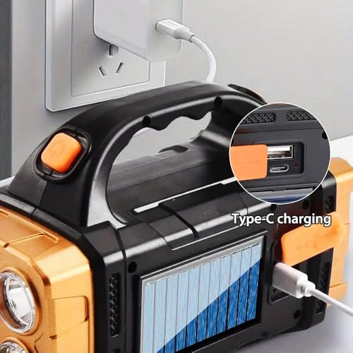 High Lumens Solar Flashlight - LED Work Light with USB-C Rechargeable, Waterproof, Multi-Function Flashlight & Lantern for Camping, Emergencies, and Outdoor