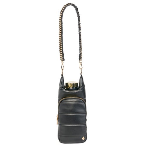 WanderFull® Original HydroBag® Vegan Leather, Fits Up to 32 oz Water Bottle Holder w/ 2 Straps, Hands-Free Crossbody Water Bottle Carrier Bag with Phone Pocket, Tumbler Accessories - Black