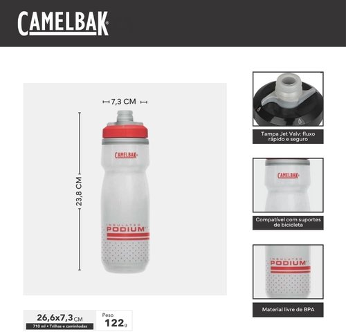 CamelBak Podium Chill Water Bottle - Insulated 24oz Squeeze Design in Fiery Red/White