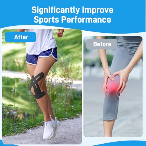 Kinesiology Tape for Knees, 10 Count Knee Tape for Knee Pain Relief Pre Cut, Latex Free Knee Tape, Support Muscles and Joints, Knee Kinesiology Tape Pre Cut, Waterproof and Elastic (Black)