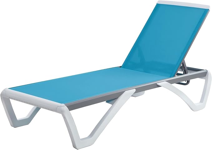 Kozyard Outdoor Chaise Lounge Chair, Fully Flat Adjustable Patio Lounger with Aluminum Frame & Resin Legs, Textilene Fabric for Poolside, Backyard & Beach, (Aqua, Chair)