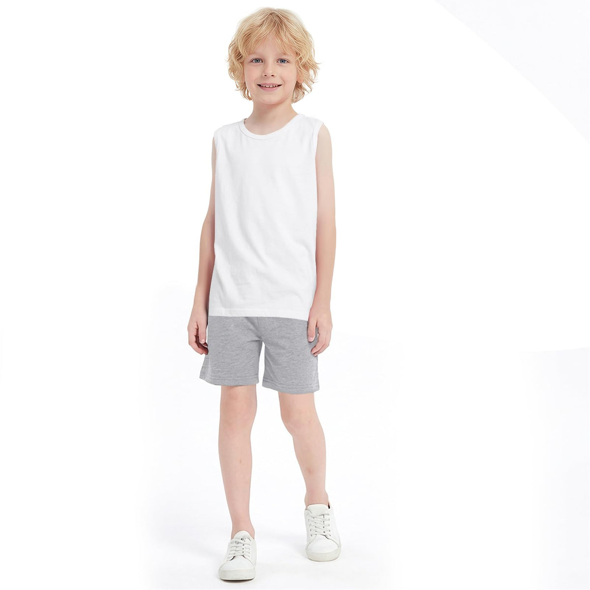 Fulmenax 4 Pack Boys/Toddler French Terry Cotton Shorts with Drawstring for Kids Summer Athletic Casual Short Elastic Waist