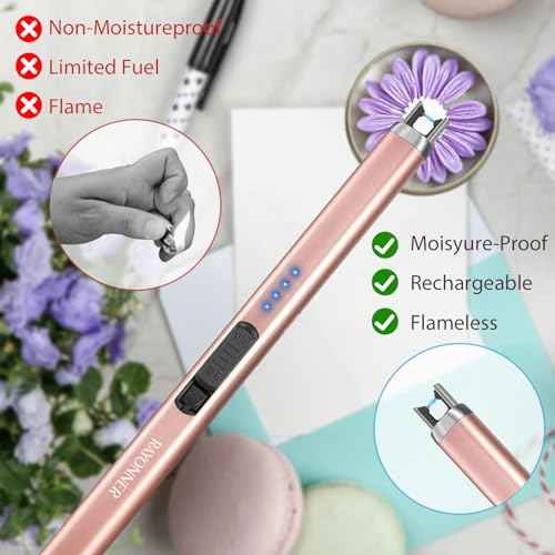 Electric Candle Lighter, Windproof Flameless USB Rechargeable Plasma Arc Lighter for Grill Firework Kitchen Camping (2 Pack - Rosegold)