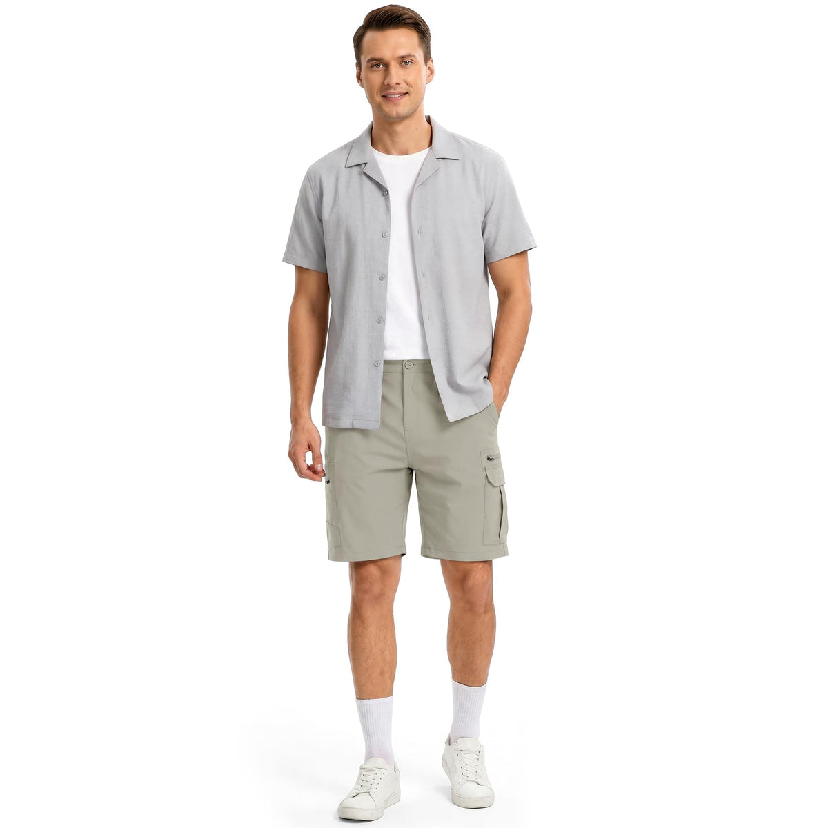 Jessie Kidden Mens Outdoor Casual Expandable Waist Lightweight Water Resistant Quick Dry Fishing Hiking Shorts (6222 Grey Green 30)
