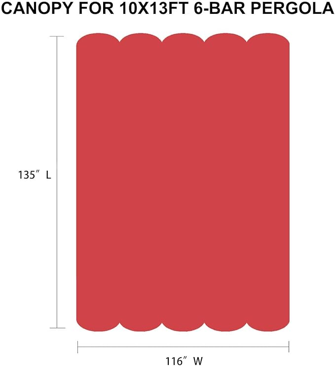 Pergola Shade Cover Replacement Canopy Top Compatible with 10 X 13 ft 6-Bar Pergola Frames - Red (Canopy Size 116" W x 135" L, Canopy Top Only)