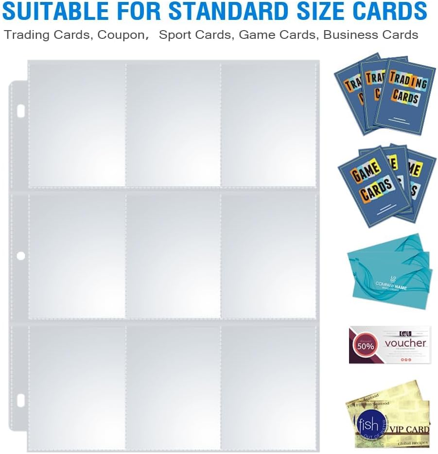 Sooez 200 Pack 9 Pocket Page Protectors - Durable Trading Card Sleeves for 3 Ring Binders | Ideal for Sports & Collectible Games