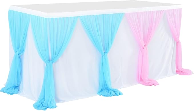 Pink Blue Tulle Table Skirt Gender Reveal Tutu Table Skirts for Baby Shower Girl Boy Birthday Party Cake Dessert Banquet Table Decorations 9ft