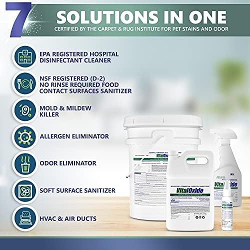 Vital Oxide Disinfectant, Deodorizer, Cleaner, Food-Contact Sanitizer, Virucide – (EPA registration #82972-1) – Kills Mold & Mildew, Eliminates Odors-5 Gallon Pail