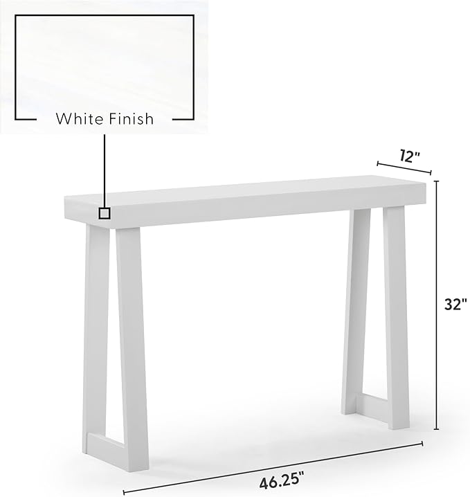 Plank+Beam Classic 46 Inch Console Table, Solid Pine Wood Entryway Table, Narrow Sofa Table for Hallway or Living Room, White