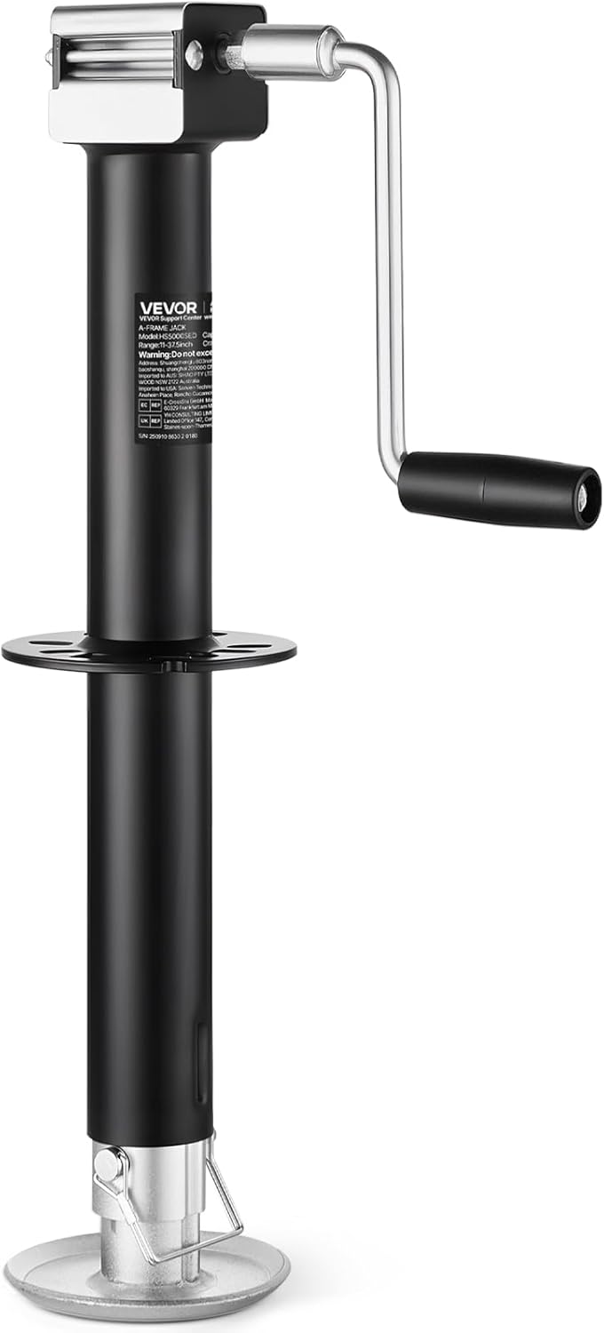 VEVOR 5000 lbs A-Frame Trailer Jack - 15-Inch Vertical Travel with Adjustable 7-Level Drop Leg & Drill Socket