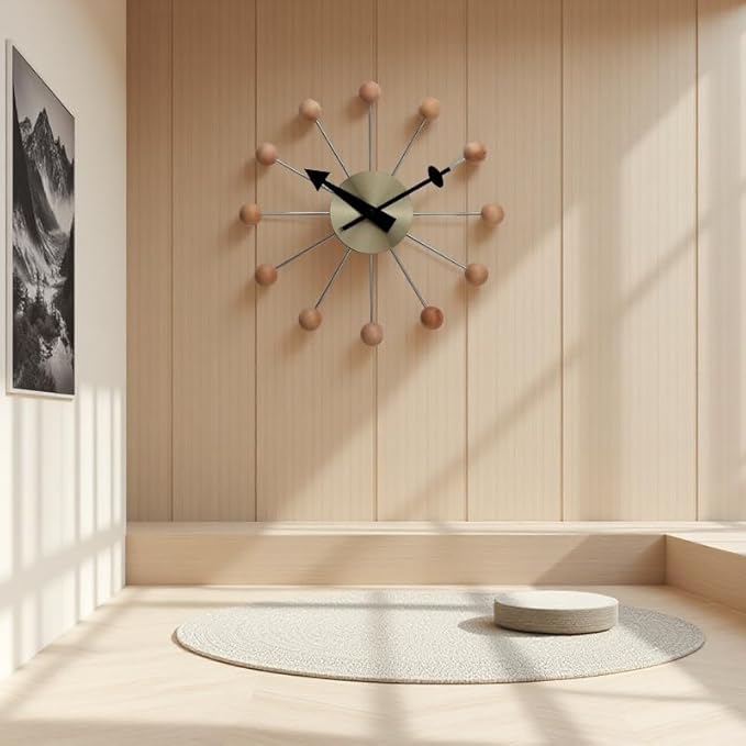 NUOVO 13 Inch Wood Ball Wall ClockMulticolor Mid Century Creative Silent Quartz