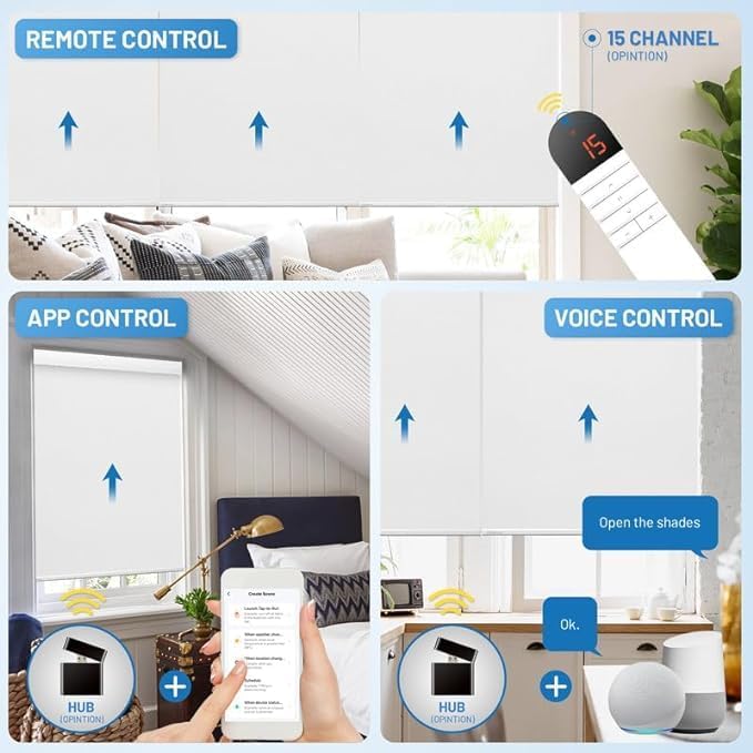 Motorized Blinds with Remote, Cordless Smart Blinds with Valance Cover