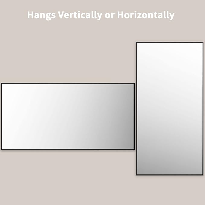 LOAAO 72"X36" Black Rectangle Bathroom Mirror Wall, Matte Black Aluminum Alloy