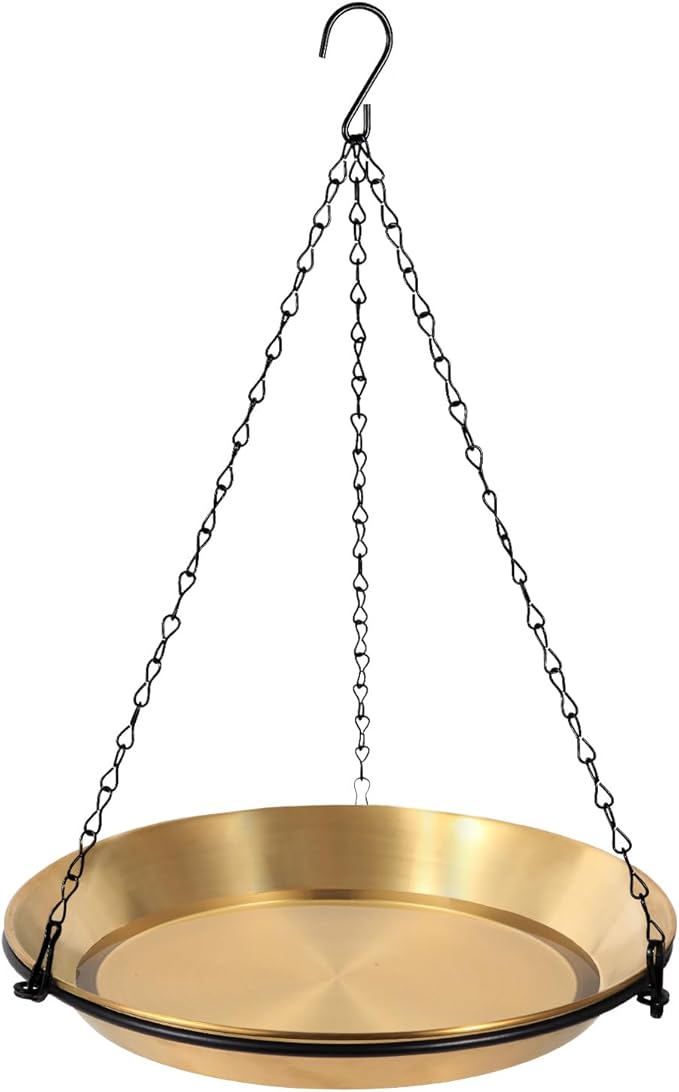 HRAYLTOP Hanging Bird Bath Bird Feeder Bowl with 16.3 inch Iron Hanging Chain Detachable Outdoor Decor for Garden Backyard Patio and Deck - Perfect for Attracting Birds