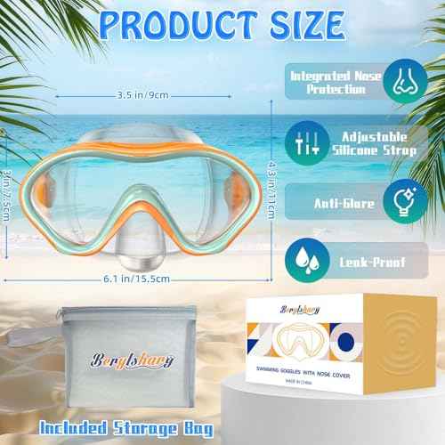 Kids Swim Goggles with Nose Cover -Diving Mask Leak-Proof Design for Boys Girls Ages 5-15 | Anti-Fog & UV Protection Swimming Glasses