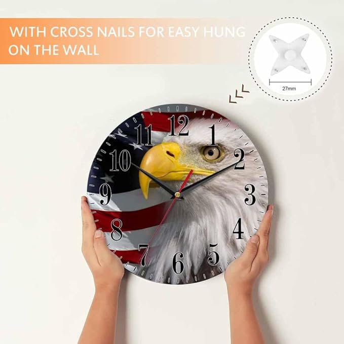 Mxocom American Bald Eagle Wall Clock USA Flag Majestic Bird Freedom 10 Inch