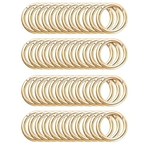 50pcs 1 Inch Metal Spring O Rings,Round Carabiners Clips Snap Hooks for Keychains, Purse, Shoulder Bag,DIY Crafts (Gold)