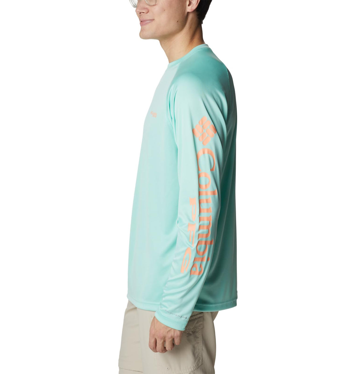 Columbia Men's Terminal Tackle Long Sleeve Shirt, Mint Cay/Bright Nectar Logo, 3X Tall