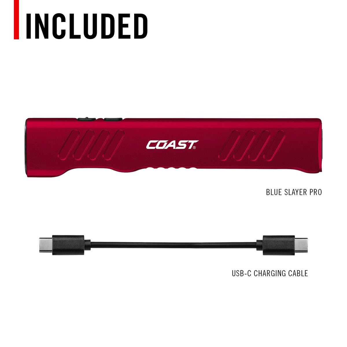 Coast Slayer 1150 Lumen USB-C Rechargeable LED Flashlight with Spot/Flood, Memory Mode and Pocket Clip, RED