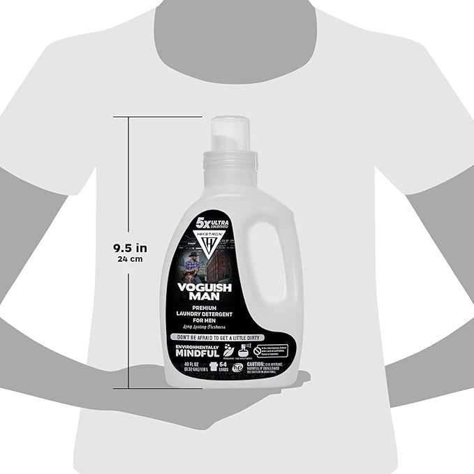 Hiketron Voguish Man Liquid Laundry Detergent, 5x Ultra Concentrated, Tough Stains Remover, Long Lasting Scent (40 Fl Oz, Pack of 1)