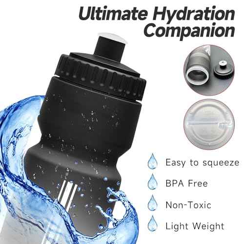 Bike Water Bottle, Cycling Squeeze Water Bottle Leakproof BPA Free with Capacity Scale w/Pull Top Lid, Reusable, for Bicycle, Gym,Camping, Hiking 24oz