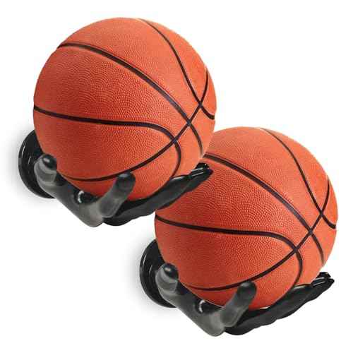 Basketball Holder Wall Mount 2 Piece Set, Men's Room Decoration Game Room Basketball Wall Decor Men's Sport Gifts, Ball Stand Wall Mount, Garage Ball Storage Organizer