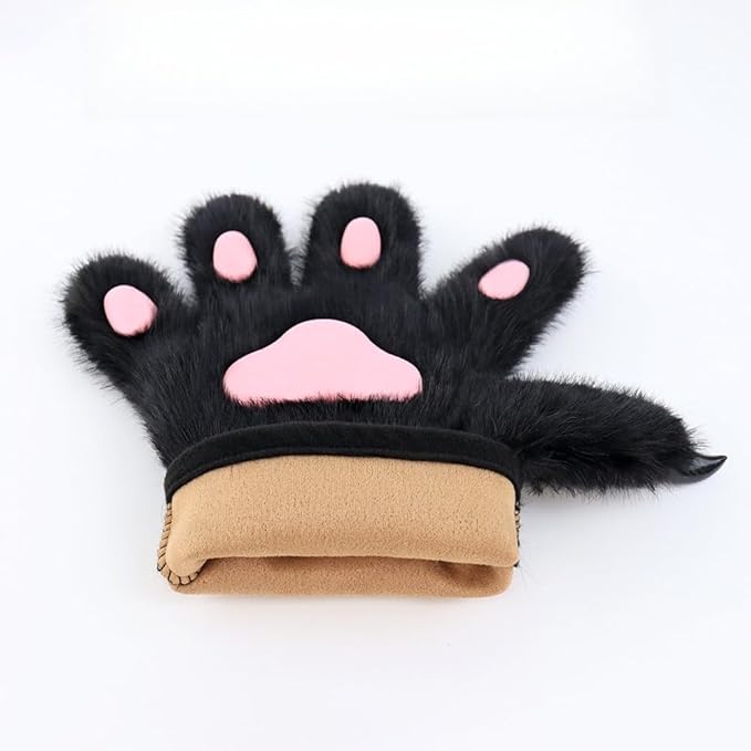 Faux fur wolf paw gloves with non-slip cat pad three-piece set, suitable for cosplay, Christmas, and Halloween party costumes