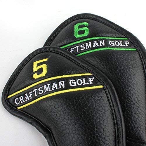 CRAFTSMAN GOLF 12pcs Black Synthetic Leather Golf Iron Head Covers Set Headcover with Colorful Number Embroideried,Easily get The Needed Iron for Callaway, Ping, Taylormade, Cobra Etc.