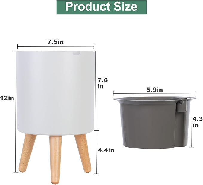 Oliz 7.8 Inch Planter Pot with Solid Wood Legs, Self Watering Planter Pots with Water Shortage Alarm Planter Pot for Indoor Outdoor Modern Flower Planter for Home & Garden(White)