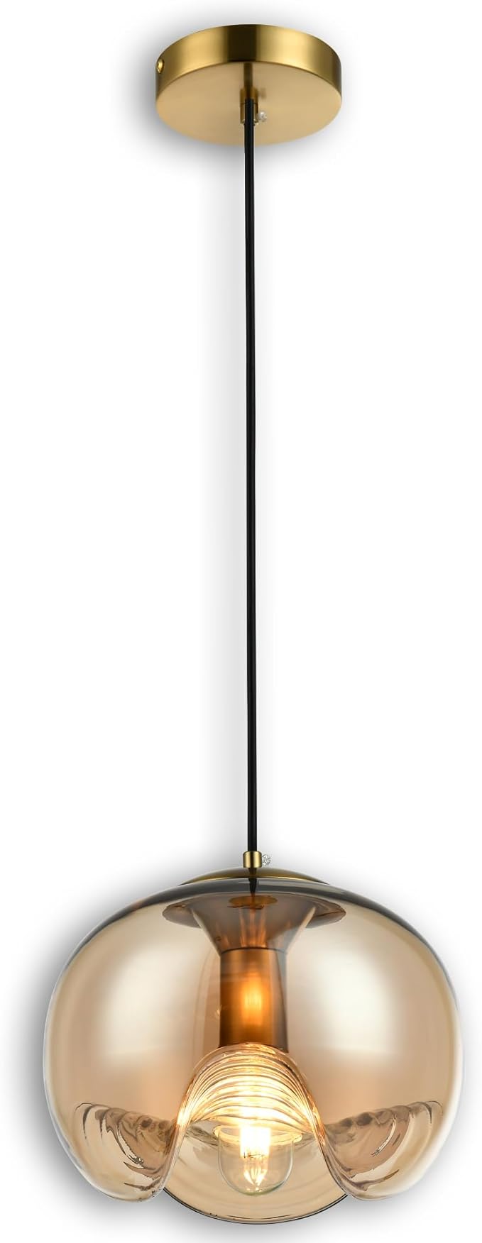 Modern Globe Pendant Light, 9"x9" Amber Gradient Glass Hanging Fixture with Gold Base, 15"-72" Adjustable Line, E26 Socket for Living Room, Dining Area, or Entryway – Warm Taupe Globe