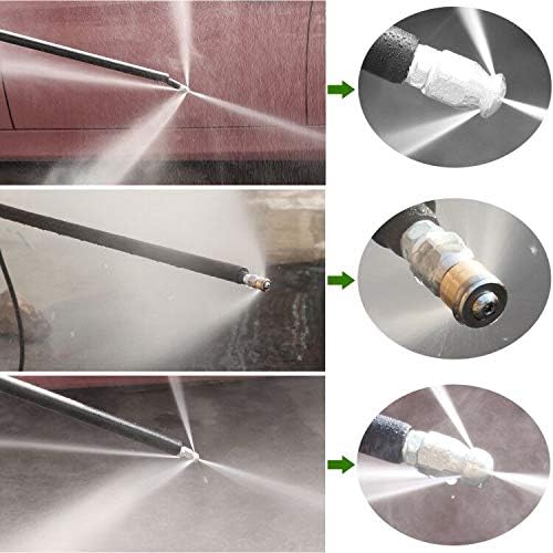 Sewer Jetter Kit 50FT for Pressure Washer, 5800PSI Drain Cleaner Hose 1/4 Inch NPT, Corner, Rotating & Button Nose Sewer Jetting Nozzle with Spanner Waterproof Tape Pearl Corsage Pin