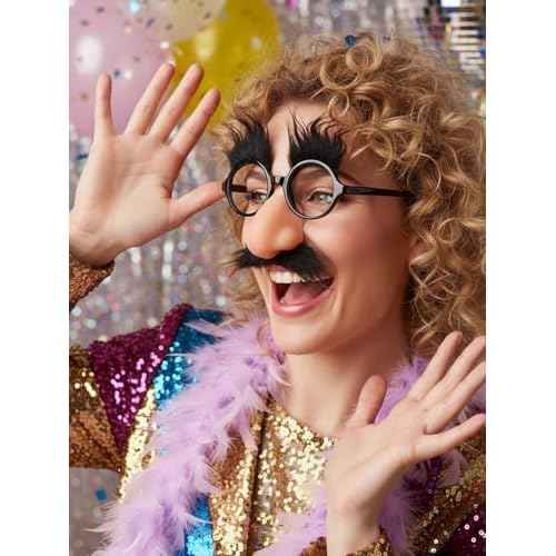 Novelty Pig Nose Sunglasses, Gold Frame with Brown Lenses, Costume Party Props Accessory