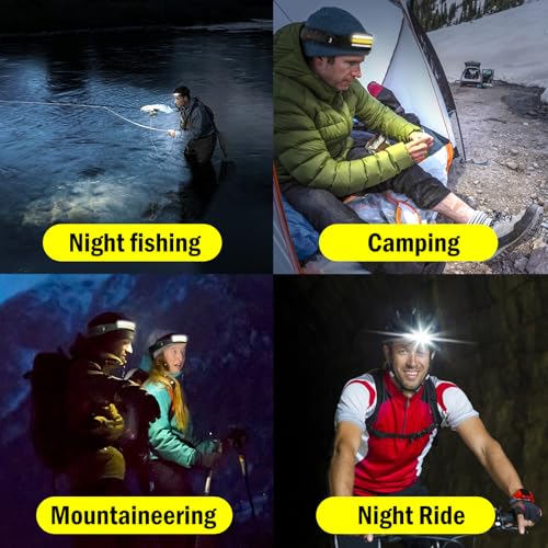 AURUZA 2PCS Headlamp Flashlight,2 COB 230¡ÆWide Beam Headlight Rechargeable LED Headlamps with Motion Sensor Bright 5 Modes Three Light Strips Waterproof Head Lamp for Outdoor Running, Camping Hiking