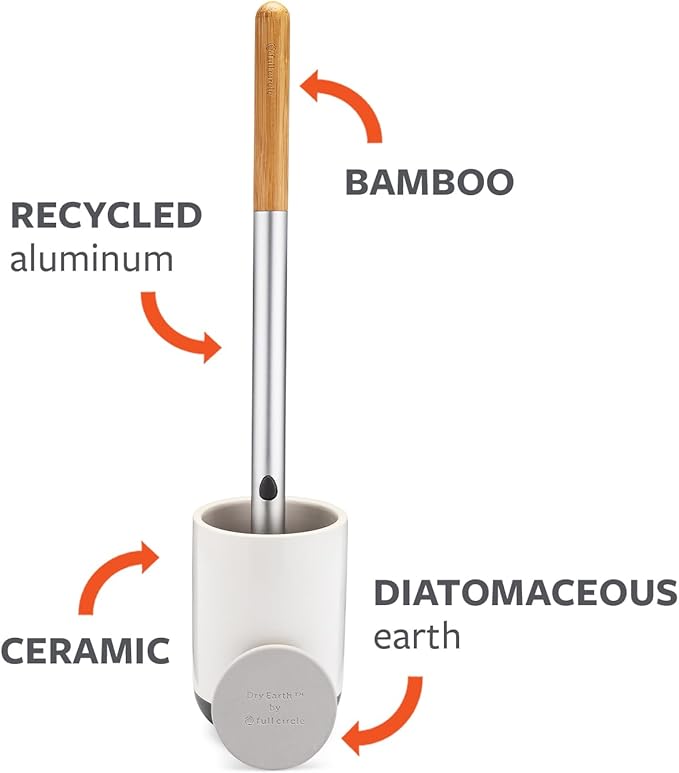 Full Circle Scrub Queen, Bathroom Toilet Brush with Ceramic Holder and Instant-Dry Coating for Mold & Mildew Prevention, More Hygenic Toilet Cleaning Scrubber, Replaceable Head, White