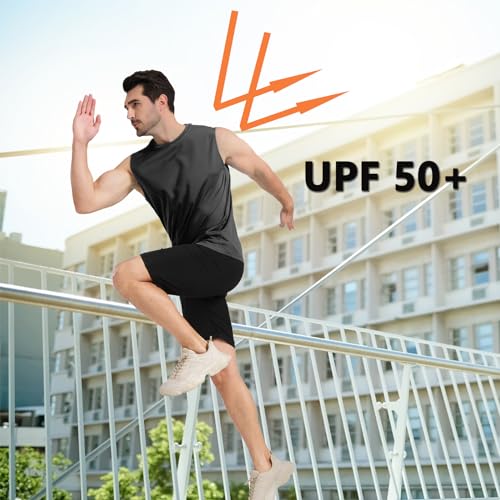 Men's Sleeveless UPF 50+ Swim Shirts Quick Dry Workout Tank Top UV Protection Running Gym Muscle T Shirts