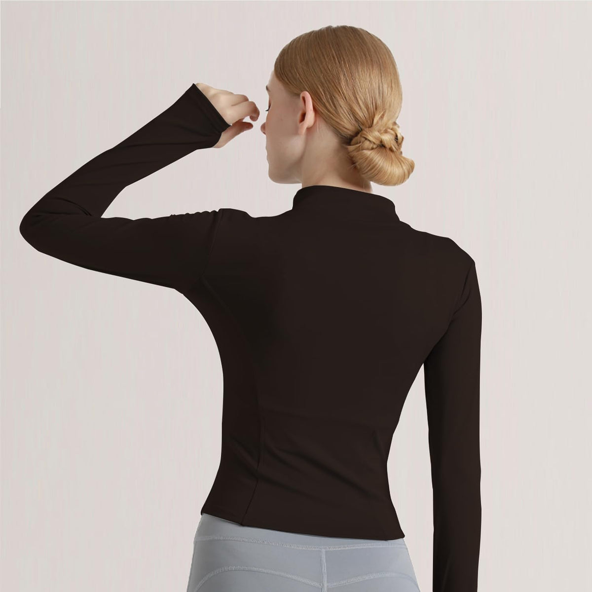 Ncvtang Women's Cropped Lightweight Stretchy Running Track Jackets Full Zip Slim Fit Athletic Tops with Thumb Holes(Coffee,S)