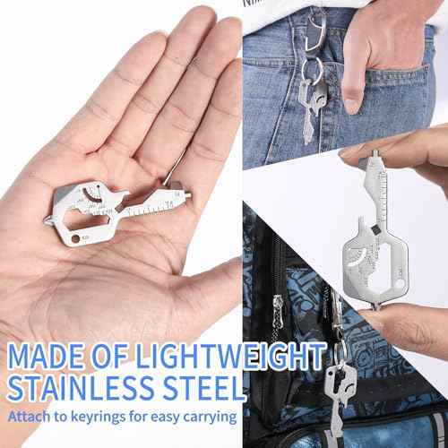 20 IN 1 Key Shaped Multitools, Key Shaped Pocket Tool, Stainless Steel Utility Gadget, Gift for Men, Everyday Carry, Automotive, Home Improvement, Bottle Opener, Screw Driver, Silver, 1 Pcs