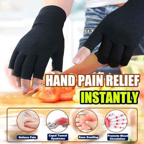 2 Pairs Fingerless Arthritis Gloves for Women Men, Hand Compression Gloves for Relieve Pain from Carpal Tunnel, Rheumatoid, Osteoarthritis, RSI, Support Typing (Medium, Pure Black1+Purple1)