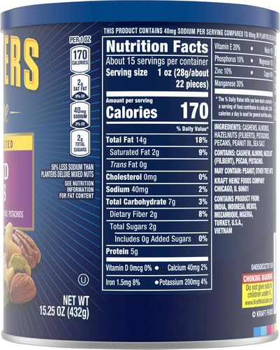 PLANTERS Deluxe Mixed Nuts, Cashews, Almonds, Brazil Nuts Mix, Pistachios, Pecans, Lightly Salted, Snacks for Adults and Kids, Party Snack, 15.25oz (Pack of 2)