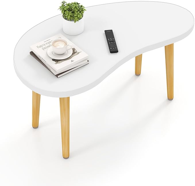 Mango Coffee Table Low Table with 4 Solid Wood Sturdy Legs, Floor Table Desk for Sitting on The Floor, Storage and Living Room Furniture (White)