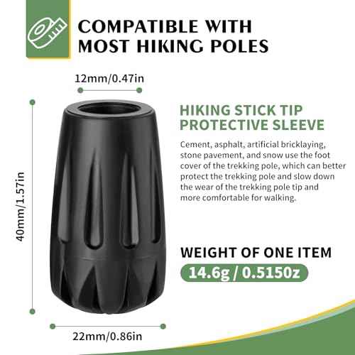Durable Replacement Rubber Tips for Trekking Poles - Universal Anti-Slip Hiking Stick Caps - Shock Absorbing Pole Accessories - Fits 11mm Standard Poles - Set of 6
