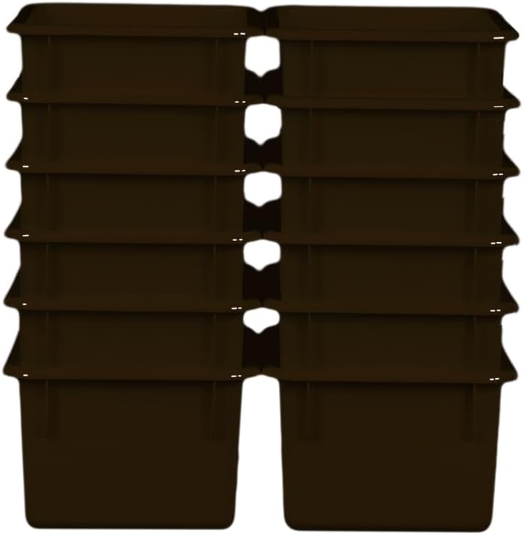 Wood Designs Cubby Storage Bin, Heavy Duty Plastic Containers for Kids Brown Cubby Tray Set of 12