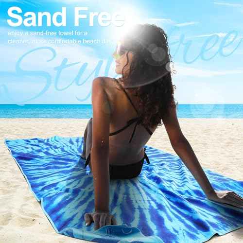 Genovega Microfiber Lightweight Thin Beach Towel Compact Sandproof Clearance Towels Quick Dry Sand Free Swim Pool Camping Blanket Travel Essentials Accessories Vacation Women Men Adults Blue Vortex