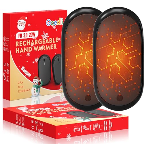 AI Hand Warmers Rechargeable 2 Pack, 12000mAh Electric Hand Warmers, AI Smart Chips 20Hrs Long Safe Heat, PD 3.0 20W, Portable Pocket Heater Gifts for Christmas, Outdoor