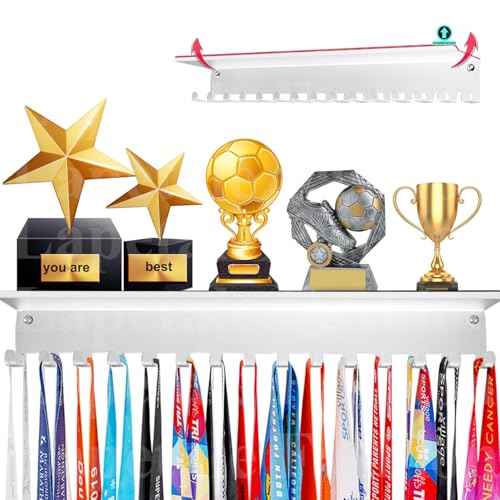 Non-Slip Trophy Shelf,Trophy and Medal Display Shelf, Medal Hanger Display For Wall with 16inchL,Shelves For Trophies medal display Upgraded Medal Holder display For gymanstics,race,soccer,swim