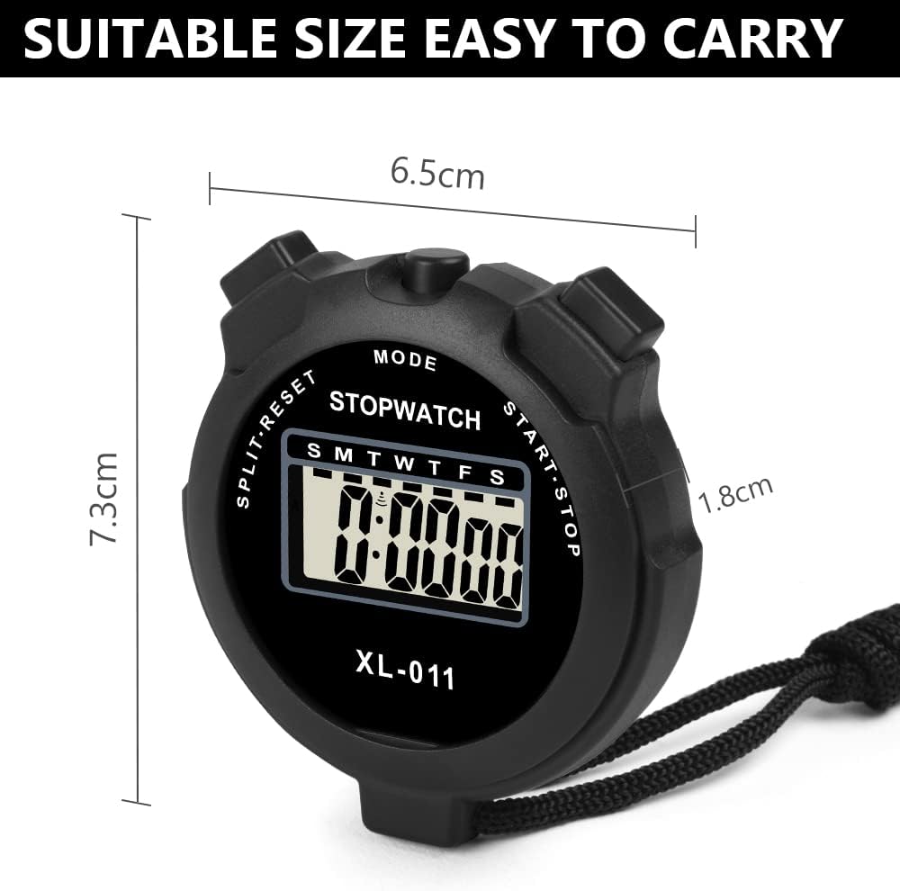 Vicloon Digital Sports Timer - Large Display Stopwatch with Single Lap Split & Alarm | Black