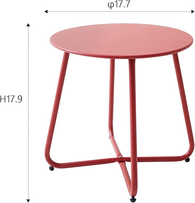 Meluvici Patio Small Side Table Waterproof Round Metal Steel Weather Resistant Portable Outdoor and Indoor End Table for Garden Balcony Yard, Red